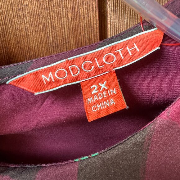 ModCloth Joyful Poise Short Sleeve Floral Plaid Belted Dress in Women's 2X - Picture 3 of 11